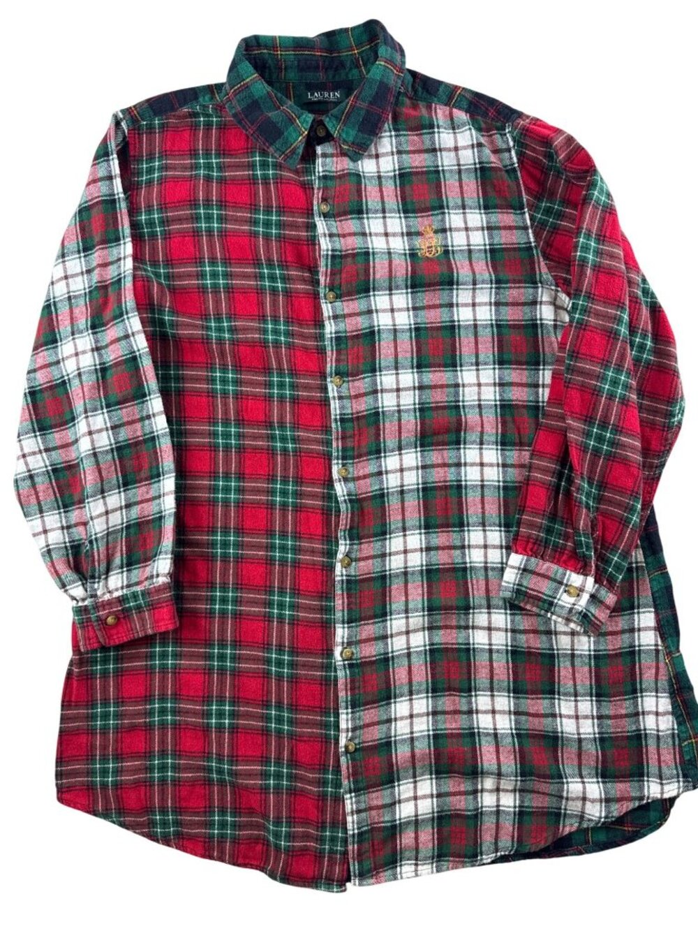Lauren Ralph Lauren Women's XL Plaid Flannel Shirt Red Green Tartan Long Sleeve